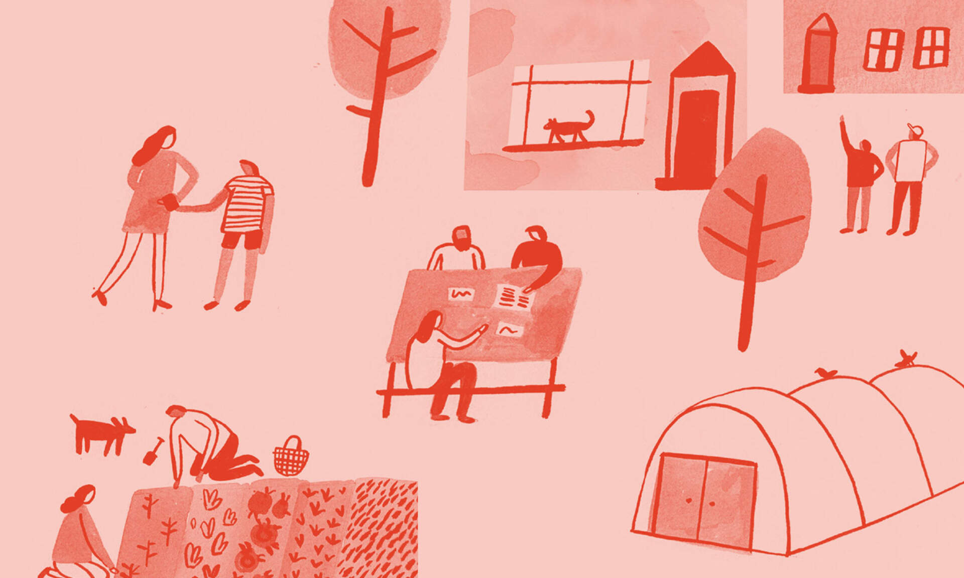 Hand drawn illustrations for Carbon Coop branding.