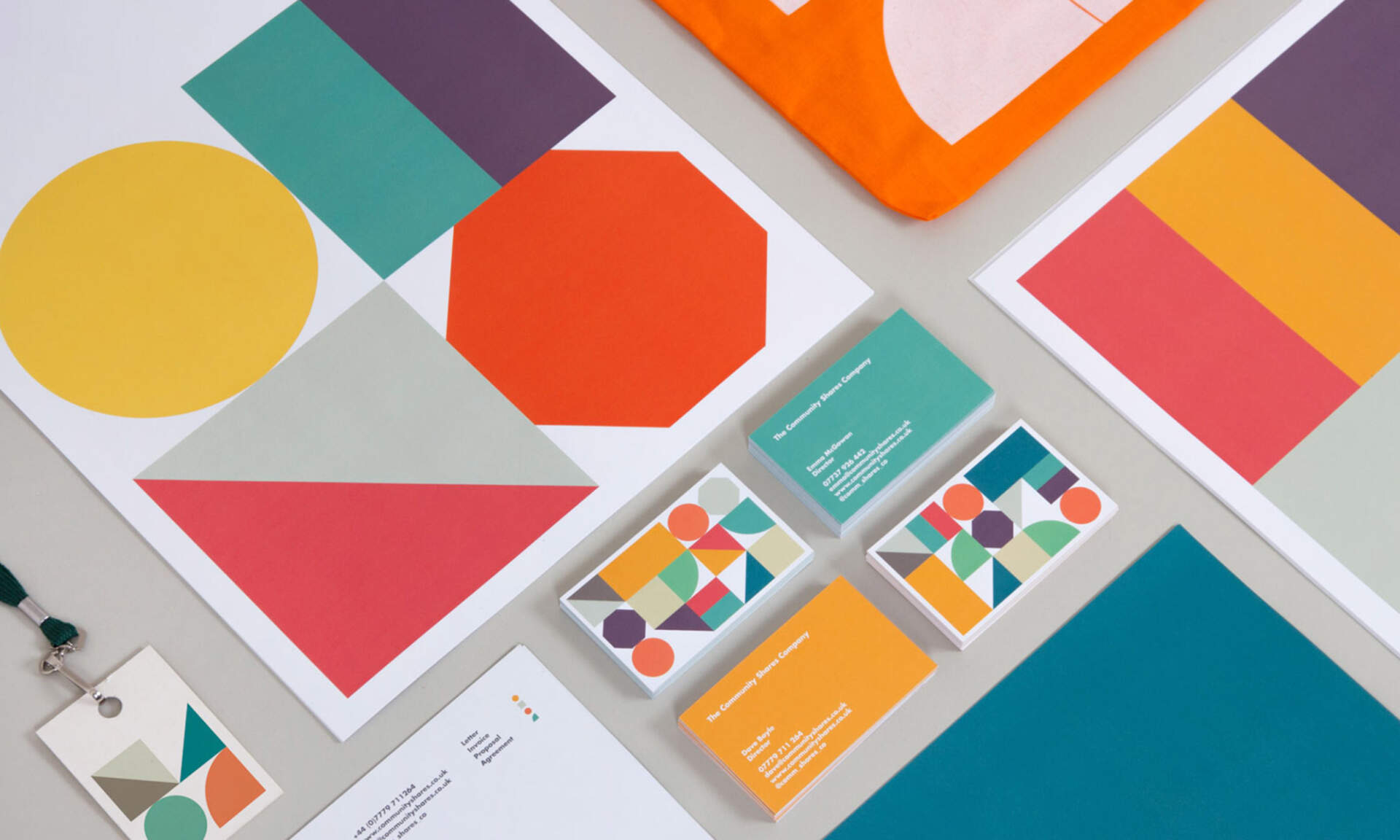 Community Shares branding applied to their printed stationery — business cards, letter heads, compliment slips, etc.