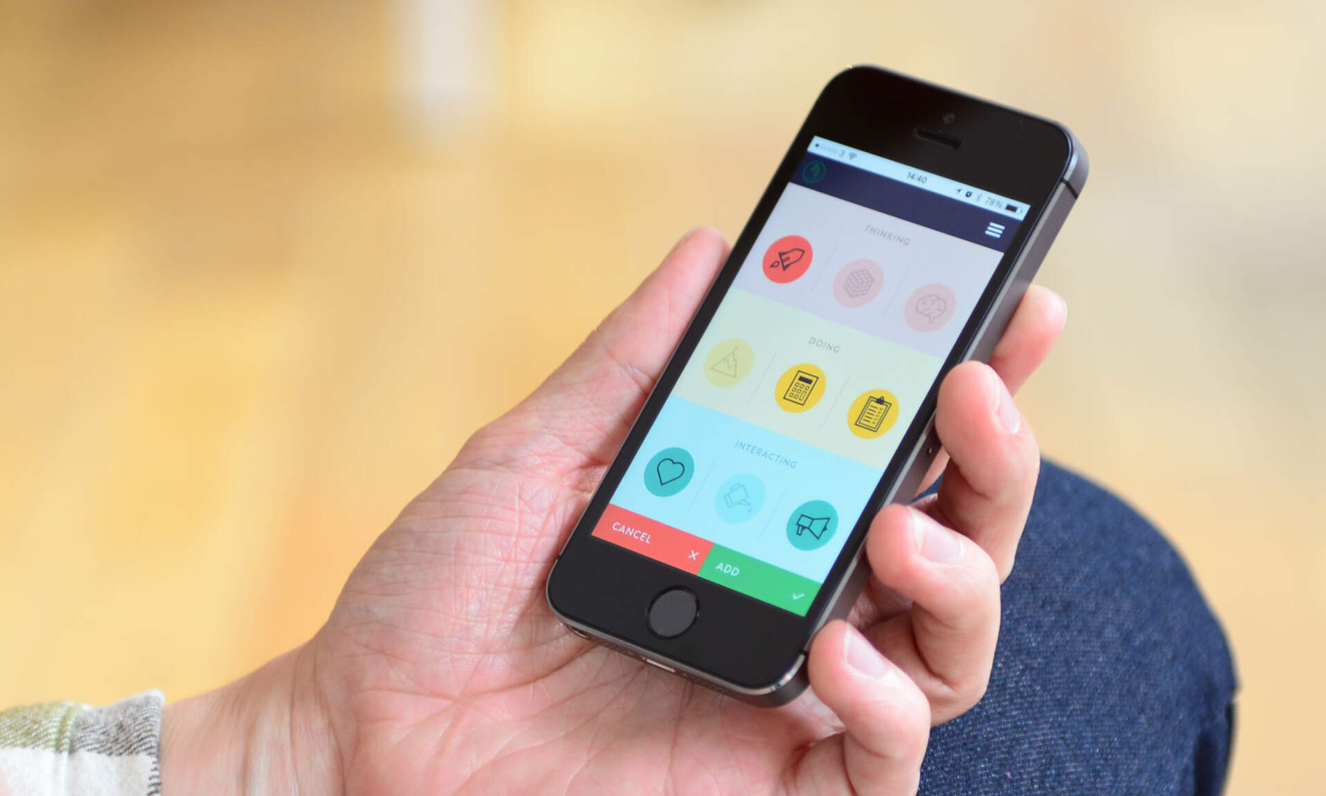 Skills selection user interface for the Up digital product, shown here on an iPhone.