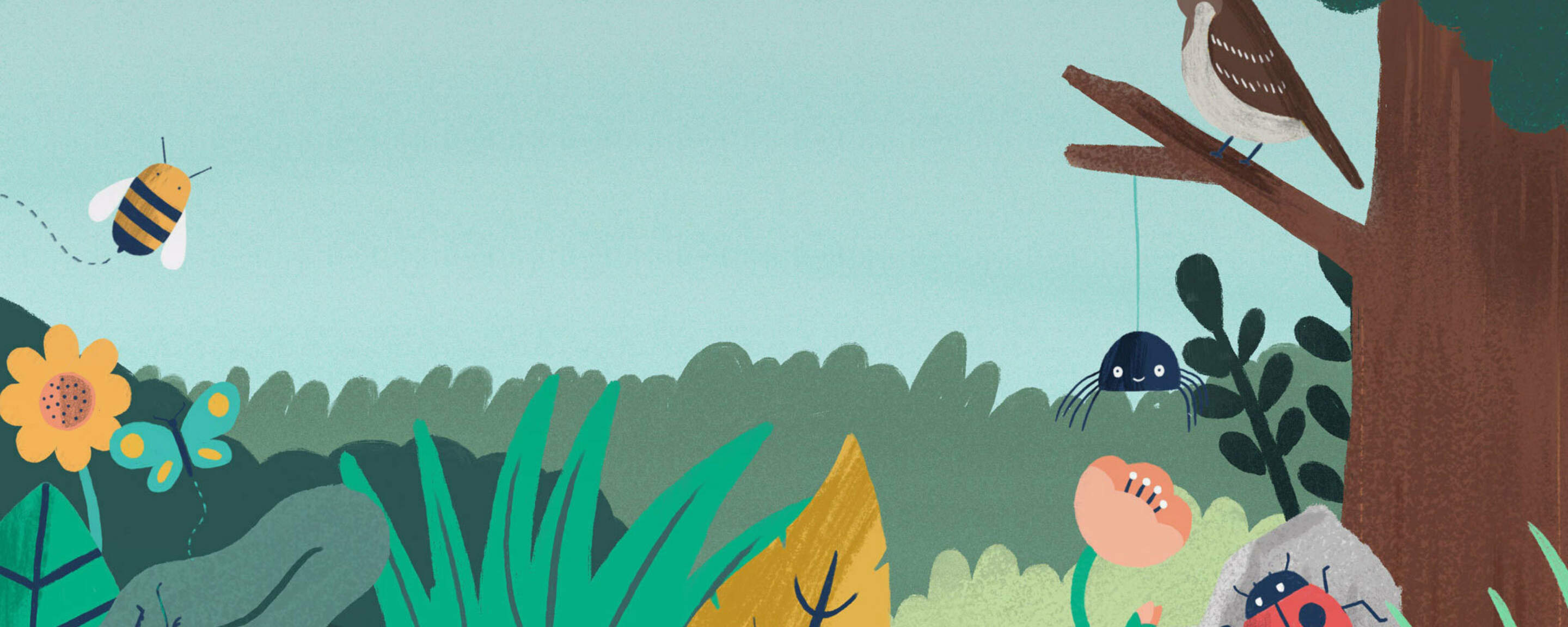 Illustrated nature scene for the Friends of the Earth Nature Kit.
